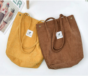 Women Corduroy Shopping Bag Female Canvas Cloth Shoulder Bag Environmental Storage Handbag Reusable Foldable Eco Grocery Totes