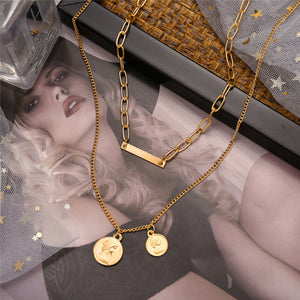 Multi-layer Coin Chain Choker Necklace