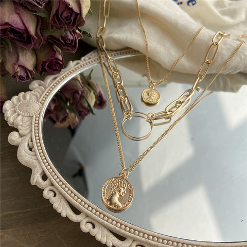 Multi-layer Coin Chain Choker Necklace