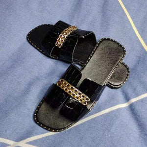Classic Designer New 2021 Women Flat Flip Flops Double Chain Sandal Slippers Shoes Women Lady Flats Slippers Sandals Shoes Woman