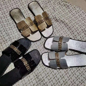 Classic Designer New 2021 Women Flat Flip Flops Double Chain Sandal Slippers Shoes Women Lady Flats Slippers Sandals Shoes Woman