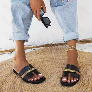 Classic Designer New 2021 Women Flat Flip Flops Double Chain Sandal Slippers Shoes Women Lady Flats Slippers Sandals Shoes Woman