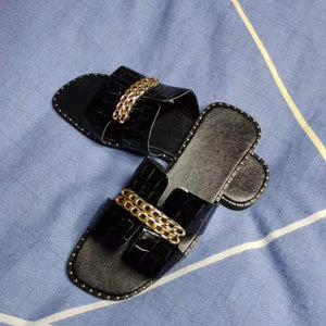 Classic Designer New 2021 Women Flat Flip Flops Double Chain Sandal Slippers Shoes Women Lady Flats Slippers Sandals Shoes Woman