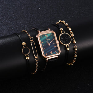 Square Green Dial Leather Watch