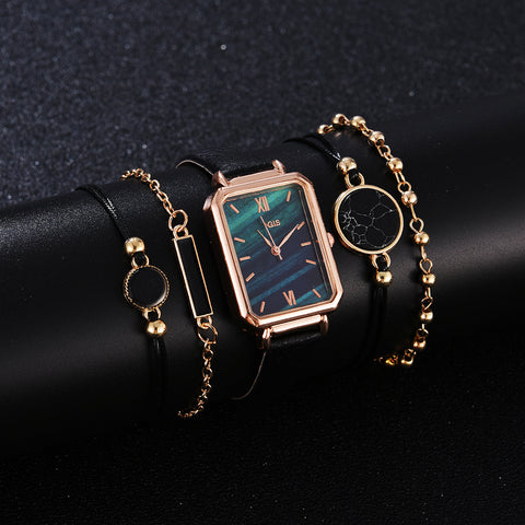 Square Green Dial Leather Watch