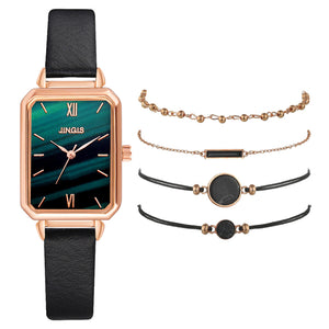 Square Green Dial Leather Watch