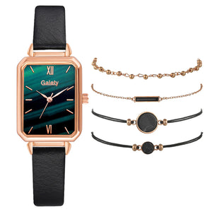 Square Green Dial Leather Watch