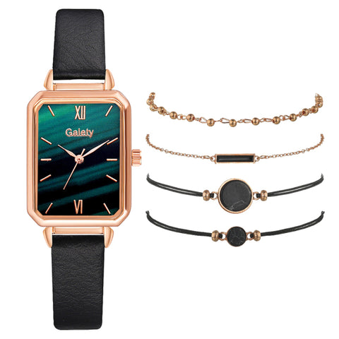 Square Green Dial Leather Watch