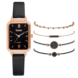 Square Green Dial Leather Watch