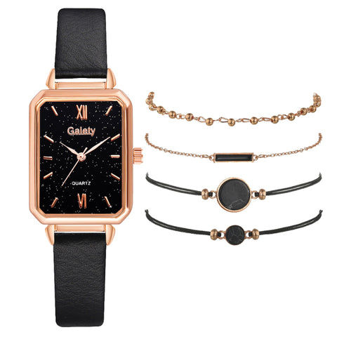 Square Green Dial Leather Watch