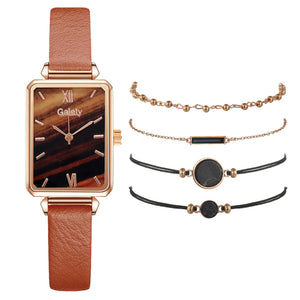 Square Green Dial Leather Watch