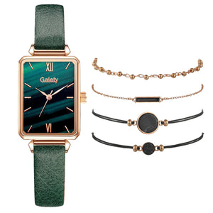 Square Green Dial Leather Watch