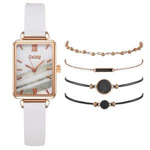 Square Green Dial Leather Watch
