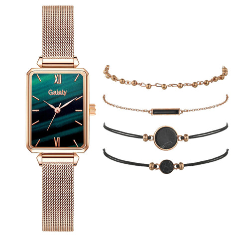 Square Green Dial Leather Watch