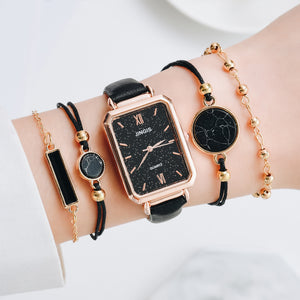Square Green Dial Leather Watch