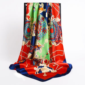 New Headband Retro Neckerchief Female Silk Shawl Satin Square Scarf For Women Print Foulard Hijab Wraps Hair Bands Bandana 2021