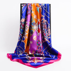 New Headband Retro Neckerchief Female Silk Shawl Satin Square Scarf For Women Print Foulard Hijab Wraps Hair Bands Bandana 2021