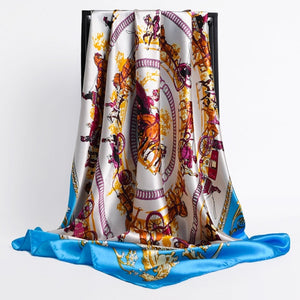 New Headband Retro Neckerchief Female Silk Shawl Satin Square Scarf For Women Print Foulard Hijab Wraps Hair Bands Bandana 2021
