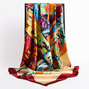 New Headband Retro Neckerchief Female Silk Shawl Satin Square Scarf For Women Print Foulard Hijab Wraps Hair Bands Bandana 2021