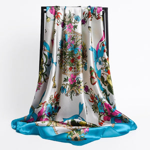 New Headband Retro Neckerchief Female Silk Shawl Satin Square Scarf For Women Print Foulard Hijab Wraps Hair Bands Bandana 2021