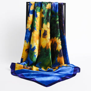 New Headband Retro Neckerchief Female Silk Shawl Satin Square Scarf For Women Print Foulard Hijab Wraps Hair Bands Bandana 2021