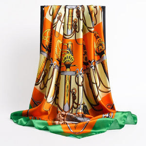 New Headband Retro Neckerchief Female Silk Shawl Satin Square Scarf For Women Print Foulard Hijab Wraps Hair Bands Bandana 2021