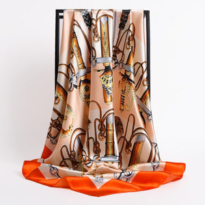 New Headband Retro Neckerchief Female Silk Shawl Satin Square Scarf For Women Print Foulard Hijab Wraps Hair Bands Bandana 2021