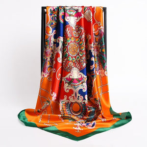 New Headband Retro Neckerchief Female Silk Shawl Satin Square Scarf For Women Print Foulard Hijab Wraps Hair Bands Bandana 2021
