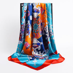 New Headband Retro Neckerchief Female Silk Shawl Satin Square Scarf For Women Print Foulard Hijab Wraps Hair Bands Bandana 2021